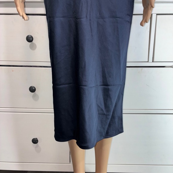 EXPRESS Navy Blue One Shoulder Satin Midi Slip Dress XS TP - Picture 5 of 7